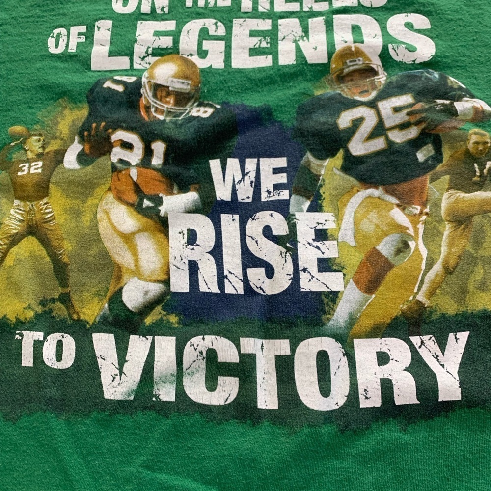 Notre Dame Football Green 'We Rise to Victory' Football T-Shirt Unisex - Picture 3 of 9